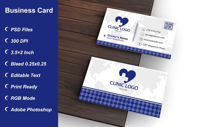 Business Card Template for Clinic - Doctor - Hospital - Customizable Designs - 604