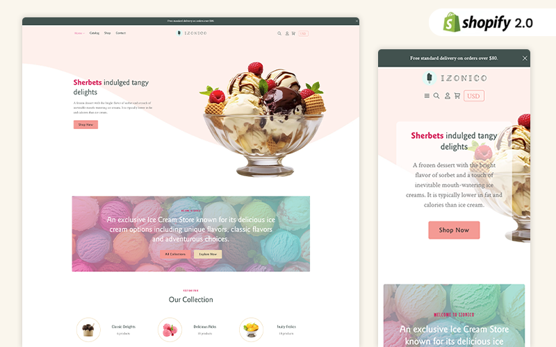 Izonico - Modern Ice Cream Shopify téma