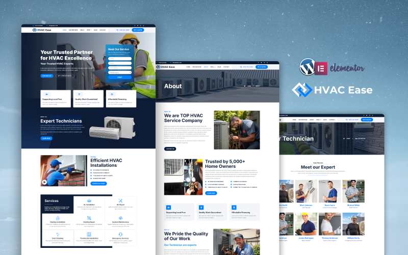 Kit de plantillas Elementor para reparación de aire acondicionado HVAC Ease