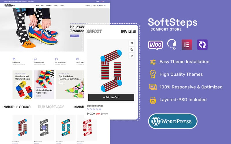 SoftSteps -最小的WooCommerce主题印刷袜子 & Accessories