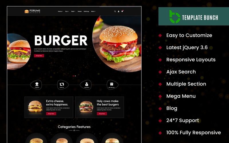 Forums Burger – Responsives Shopify-Theme für E-Commerce-Website-Vorlage