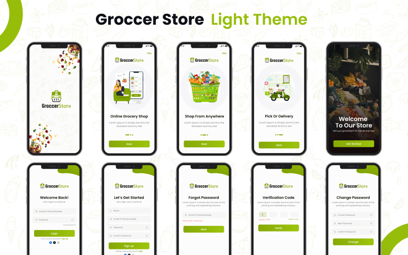 Groccer Store – Mobiele app voor boodschappen UI-kit