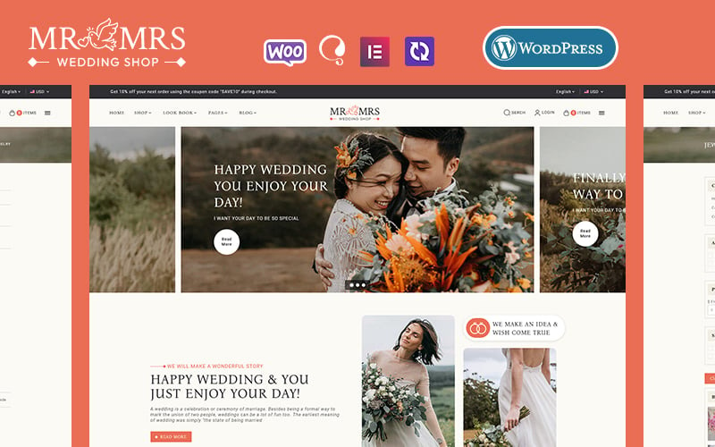 Mr&Mrs: tema WooCommerce diseñado para estudios de bodas y ropa