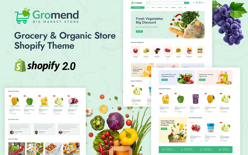 Gromend - Tema reattivo Shopify 2.0 per negozi di alimentari e supermercati