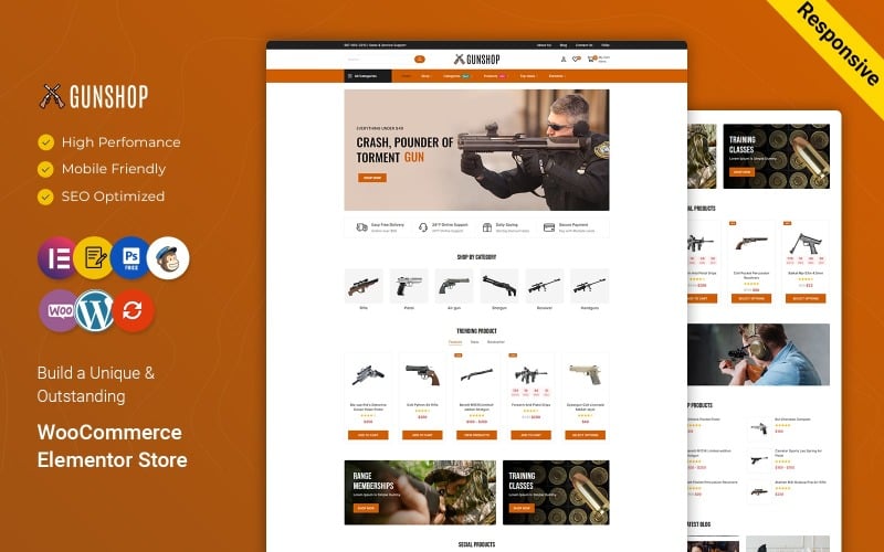 GunShop  - Pistols, Guns, Shooting Club Firearms and Weapon Shop Woocommerce Elementor Theme