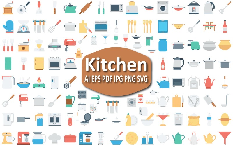 Kitchen Icon Set for Culinary and Home Design Projects