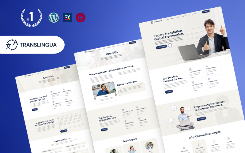 Modello Elementor WordPress per servizi di traduzione Translingua