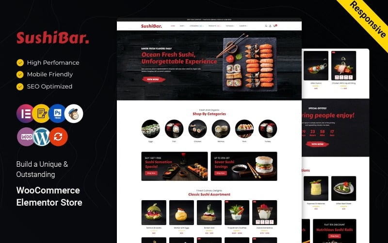 SushiBar - Sushi Bar Restoranları WooCommerce Elementor Teması