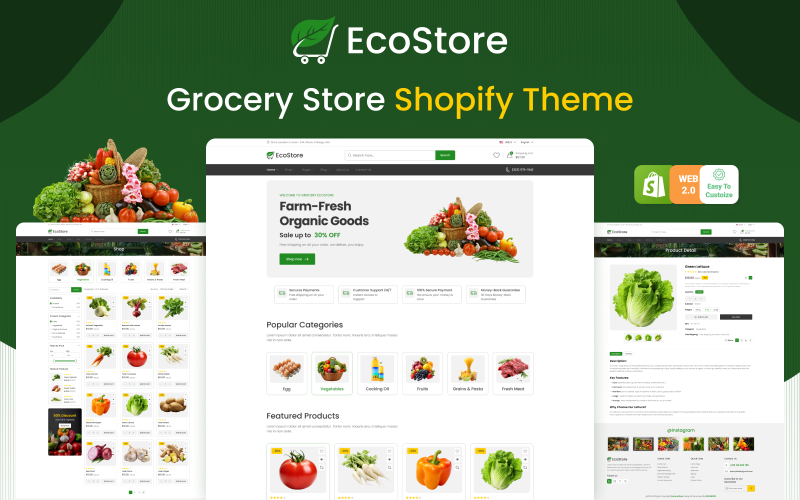 EcoStore - Shopify-temat för grönsaker, stormarknad och ekologisk mat för e-handel