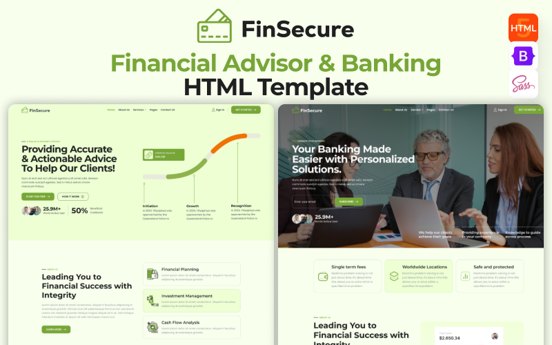 Finsecure - Consulente finanziario, consulenza aziendale e gestione degli investimenti Modello HTML