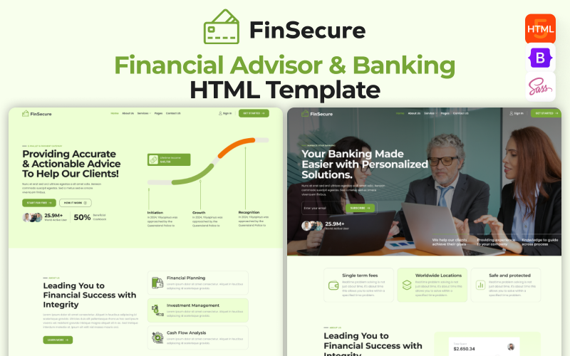 Finsecure – Pénzügyi tanácsadó, üzleti tanácsadás és befektetésmenedzsment HTML-sablon