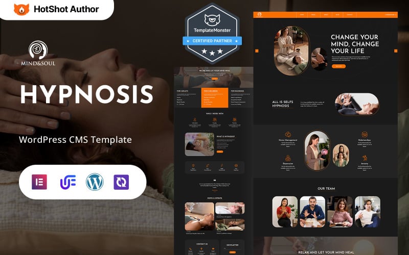 Mind Soul - Hipnose e clínica de bem-estar mental WordPress Elementor Theme