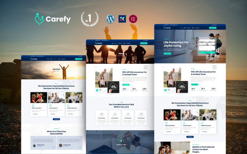 Carefy Life Insurance WordPress Elementor Szablon zestaw