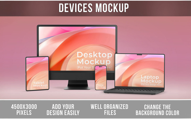 Devices Mockup with Phone Computer Laptop and Tablet