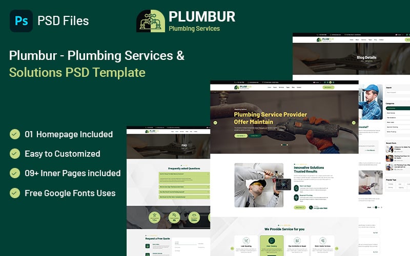 Plumbur - Plumbing Services & Solutions PSD Template