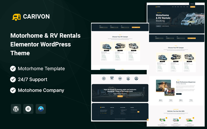 Carivon – Tema Elementor de WordPress para alquiler de autocaravanas, autocaravanas y vehículos recreativos