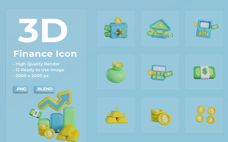 3D Finance Icon Set Bundle