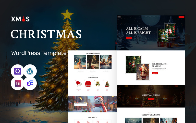 Noël - Thème WordPress Elementor pour événement de Noël, boutique de cadeaux et réunion de famille