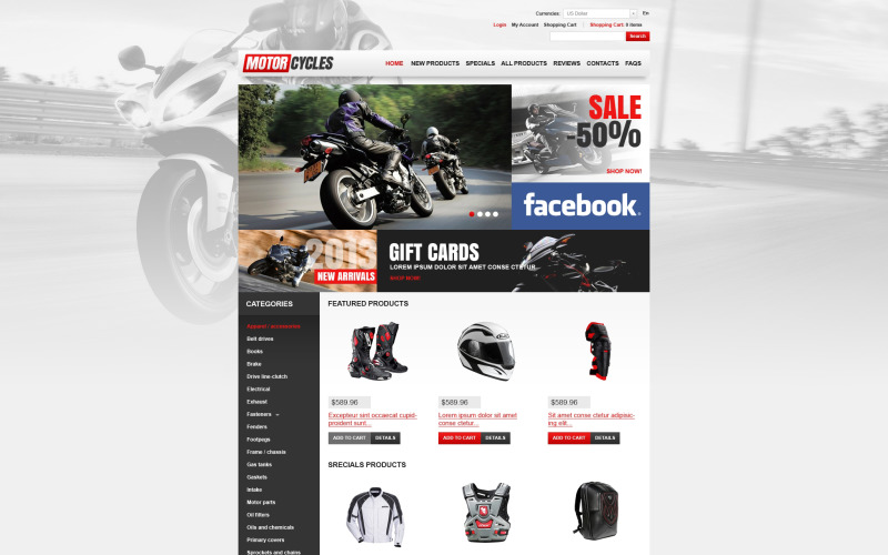 Motorcycles Store ZenCart Template