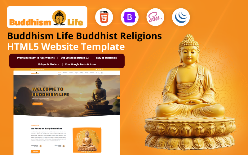 Buddhismus Leben - Buddhistische Religionen HTML5 Website Vorlage