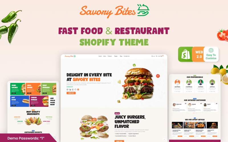 Pikantní kousnutí – téma rychlého občerstvení a restaurace Shopify 2.0