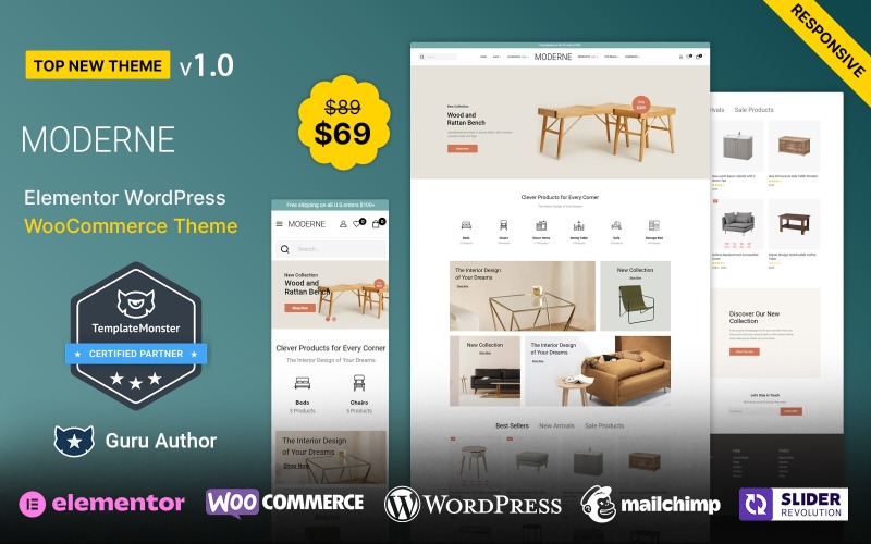 Moderne - тема WooCommerce для меблів і домашнього декору, інтер'єру та освітлення