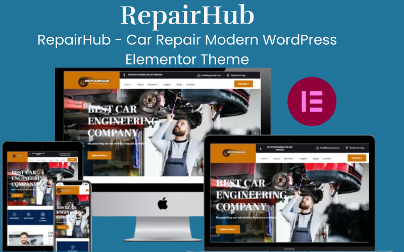 RepairHub - Autoreparatie Modern WordPress Elementor-thema