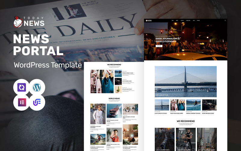 Today News – Modernes Nachrichtenportal und Medien-WordPress-Elementor-Theme