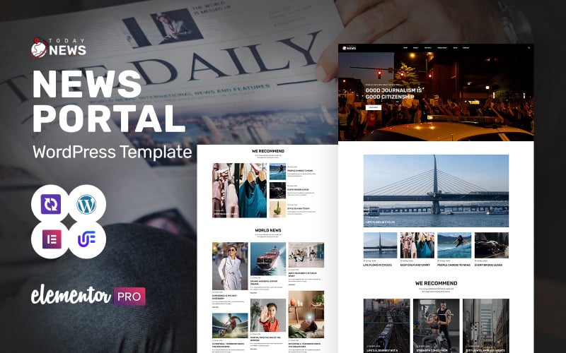 Today News - Portail d'actualités et thème multimédia WordPress Elementor moderne