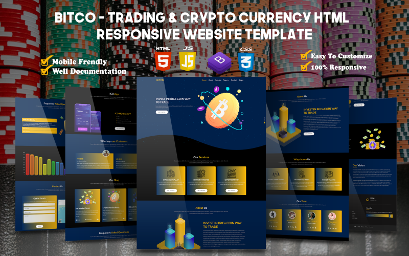 BitCo - handel en cryptovaluta HTML Multifunctionele responsieve websitesjabloon