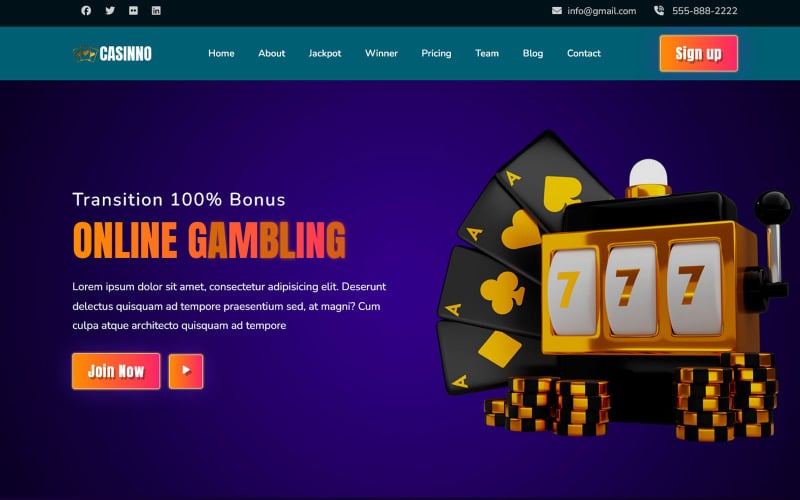 Casinno - Çevrimiçi Kumar ve Casino HTML5 Açılış Sayfası Şablonu