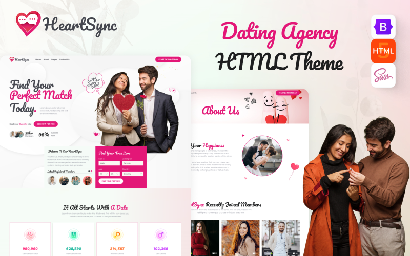 HeartSync - HTML-mall för dejtingwebbplats