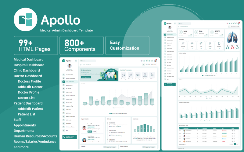 Apollo - Шаблон панели управления администратора для медицинских целей Bootstrap