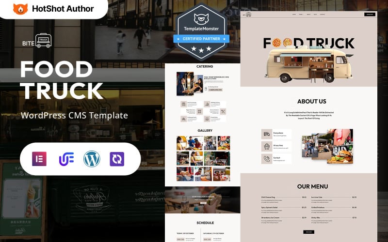 Bite Truck — грузовик с изысканной едой и мобильная тема для кейтеринга WordPress Elementor