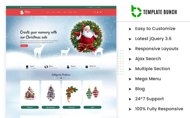 Flame Christmas - E-Ticaret Web Sitesi Şablonu için Shopify Teması