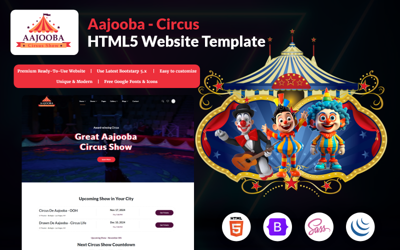 Aajooba - Modello di sito web HTML5 per circo