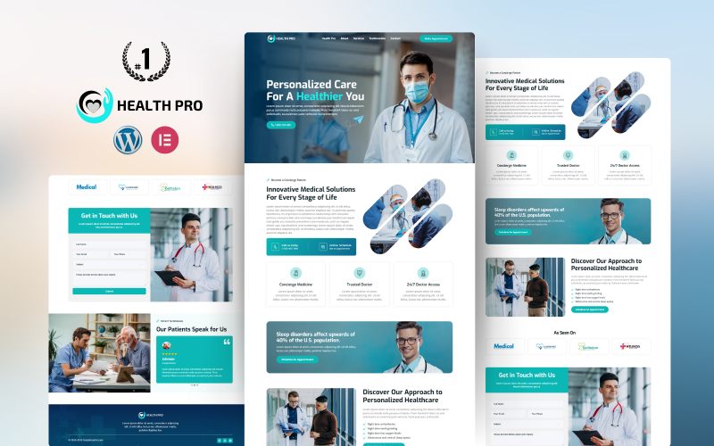 HealthPro – Orvosi és egészségügyi céloldal elemei sablon