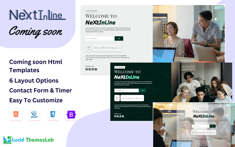 Nextinline Coming Soon HTML-Vorlage mit 6 Varianten