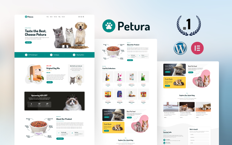 Petura — Negozio di cibo e cura per animali domestici Elementor Landing Page