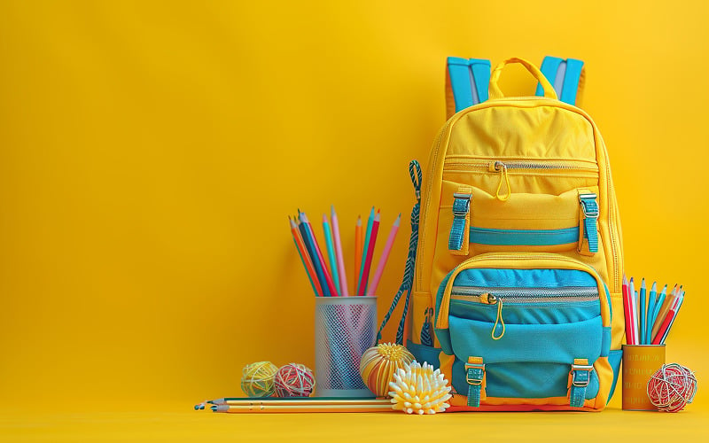 backpack overflowing with essential school supplies