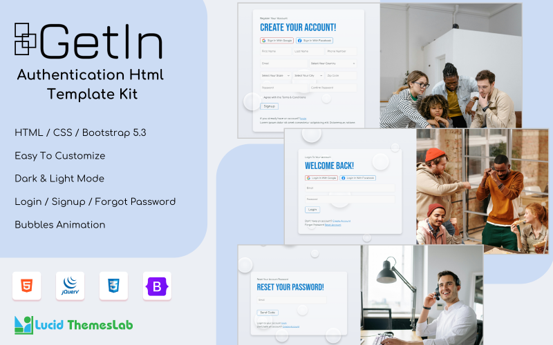 GetIn Authentication HTML Template – Secure and Stylish Access Pages with Light and Dark Mode