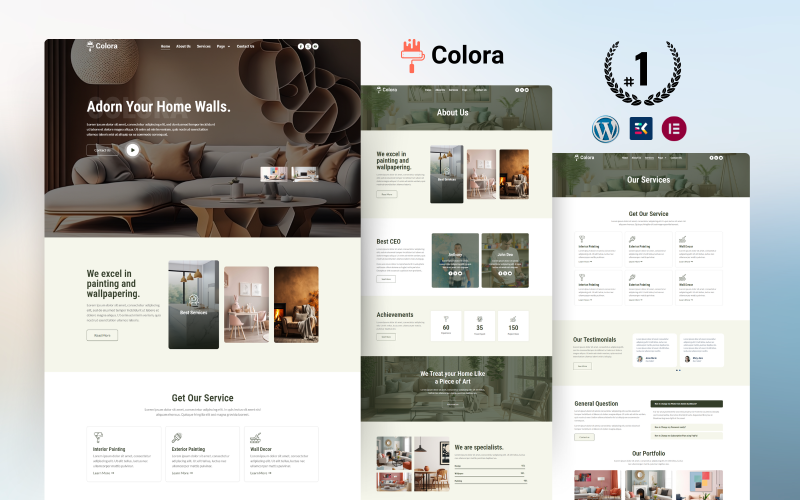 Colora målning och heminredning WordPress och Elementor mall