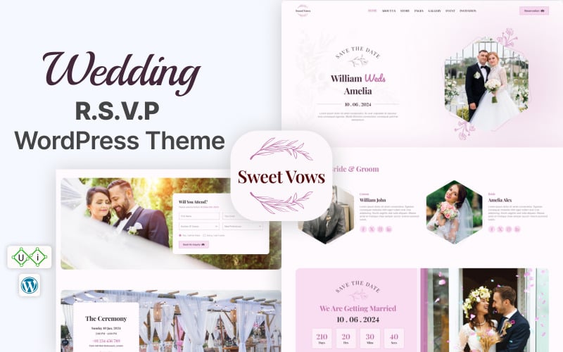 Sweet Vows - Tema WordPress para convites e eventos de casamento digital