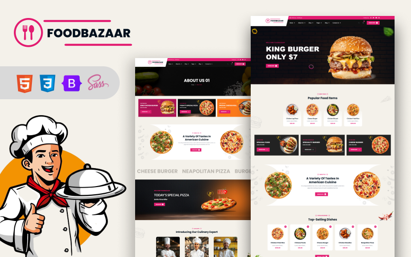 FoodBazaar – Gyorséttermek és éttermek HTML5-sablon