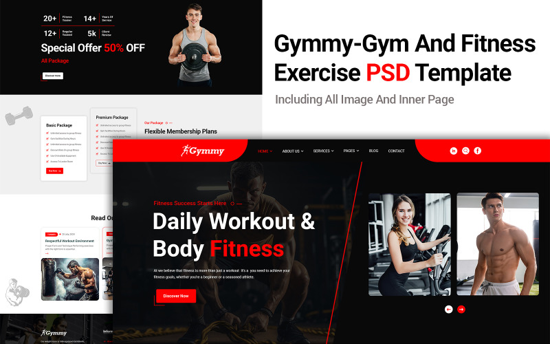 Gymmy - Gym, Mind Fresh And Fitness Exercise Service PSD Template