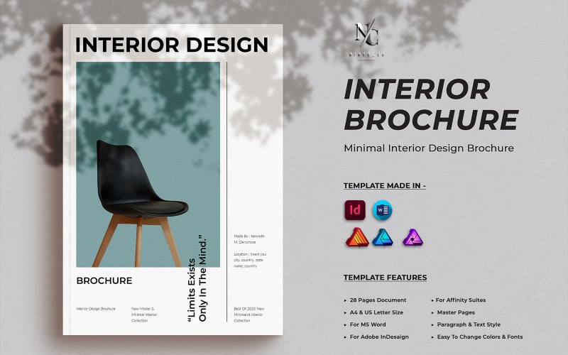 Minimalistische interieurontwerpbrochure voor InDesign, MS Word, Affinity