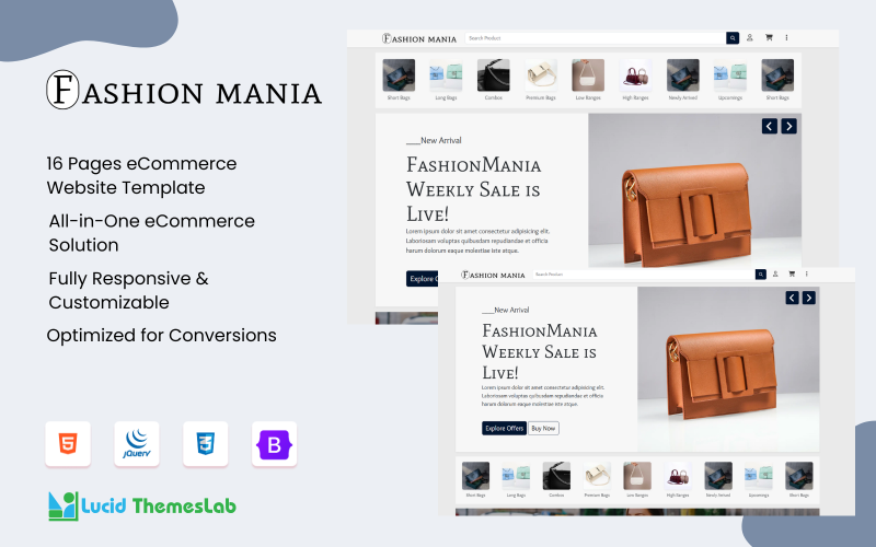 Fashionmania | E-Commerce-Website-Vorlage für Kleidung, Handtaschen und alle E-Commerce-Shops