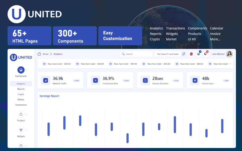 United - Modèle de tableau de bord d'administration Bootstrap