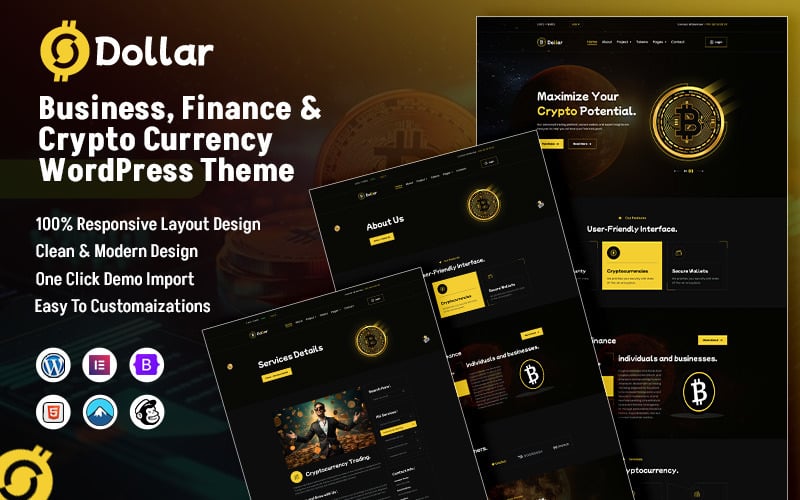 Dollar - Business, Finance & Crypto Currency WordPress Theme