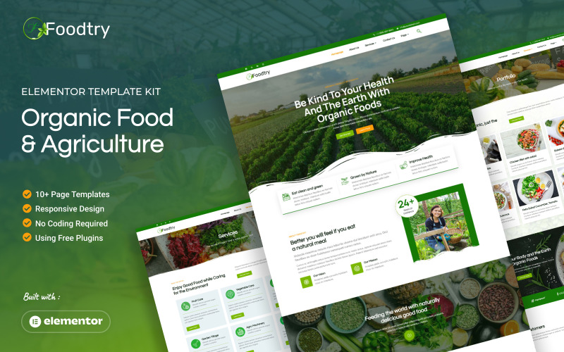 Foodtry - Biologische voeding en landbouw Elementor-sjabloonkit